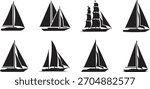 Seamless pattern of sail boats silhouettes in black and white style