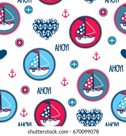 patrón sin fisuras con velero, papel de envoltura, papel vectorial de tela textil, ilustración vectorial náutica