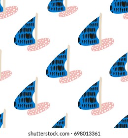 Seamless pattern with sailboats. Marine summer modern background. Vector Illustration