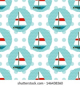 Seamless pattern with sailboats on the waves