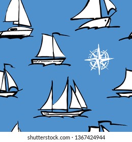 seamless pattern of sailboats sketches