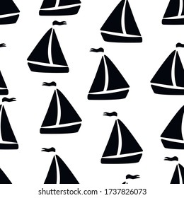 Seamless pattern with sailboats. Vector illustration on a white background. 