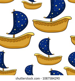 seamless pattern  sailing boat with stars  vector illustration