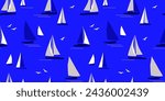 Seamless pattern with sailing boats, yachts on a background of water, sea. Abstract print for relaxation. Vector graphics.