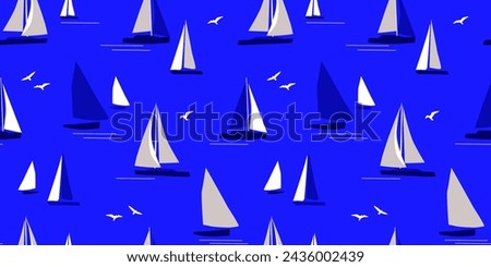 Seamless pattern with sailing boats, yachts on a background of water, sea. Abstract print for relaxation. Vector graphics.