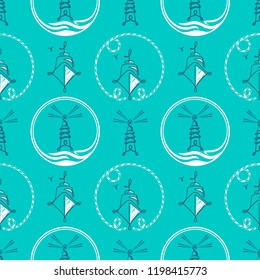 Seamless pattern from sailing elements. Pattern, abstract background, wallpaper. Nautical collection, marine travel icons.