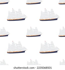 Seamless pattern of a sailing ship in isolate. Vector illustration.
