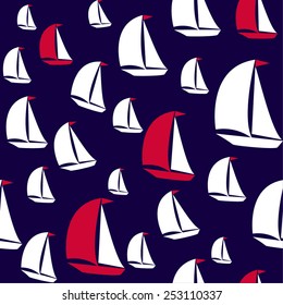 Seamless pattern of sailing ship. Marine or travel design.