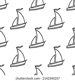 seamless pattern with sailing ships. doodle vector ships pattern