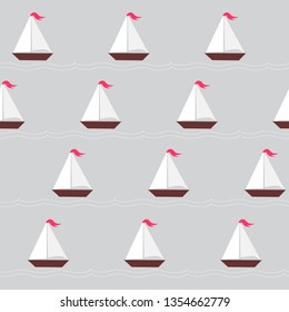 Seamless pattern with sailing ships on waves, sea theme print fabrics