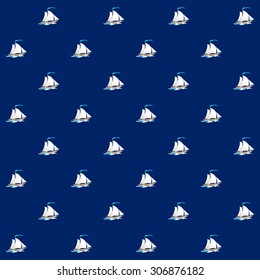 Seamless Pattern with  Sailing Vessel, Sailboat on a Blue Background , Seamless Pattern with Marine Element for Web Design or Wallpaper or Fabric, Vector Illustration