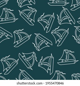 Seamless pattern. Sailing yacht. Background for fabric paper backdrop. Vector illustration