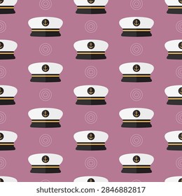seamless pattern sailor hat captain sailing on a purple background vector wallpaper textile giftwrap fabric