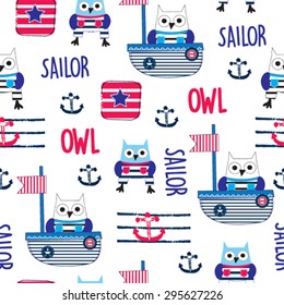 seamless pattern with sailor owl vector illustration