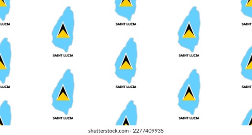 Seamless pattern of SAINT LUCIA  country  map in the  colors of the SAINT LUCIA flag.  With the  caption of the country name "SAINT LUCIA".