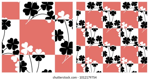Seamless pattern  for Saint Patrick's Day of clover or shamrock intersected with grid or chess board.