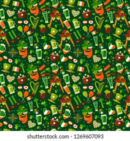 Seamless pattern for Saint Patricks day on green