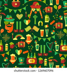 Seamless pattern for Saint Patricks day on green