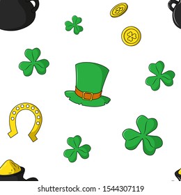 Seamless pattern of Saint Patrick's Day illustrations. Vector cartoon background. Flat design.