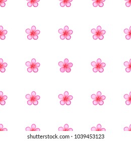 Seamless pattern with sakura blossom isolated on white background. Endless texture with tender flowers in flat style, wallpaper design