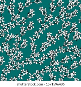Seamless pattern with sakura branch. Handmade. Wallpaper, fabric or design of gift paper. Vector illustration.Print for bed linens, fabric, textiles, wallpaper, greeting cards, wrapping paper,gift 