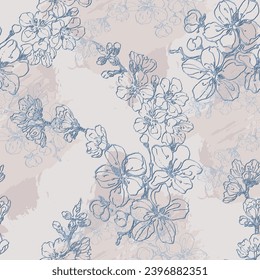 Seamless pattern with sakura branches. Original background. Vintage floral seamless pattern. Spring flowers. Chinoiserie
