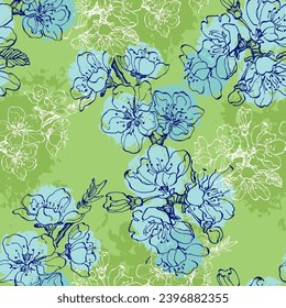 Seamless pattern with sakura branches. Original background. Vintage floral seamless pattern. Spring flowers. Chinoiserie