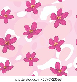 seamless pattern sakura brushstroke pink flowers print background