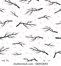 Seamless pattern with sakura or cherry blooming branches.