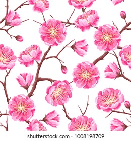 Seamless Pattern Sakura Cherry Blossom Floral Stock Vector (Royalty ...
