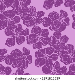 Seamless pattern Sakura with cherry tree blossom. Vintage hand drawn vector illustration in sketch style.