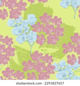 Seamless pattern Sakura with cherry tree blossom. Vintage hand drawn vector illustration in sketch style.