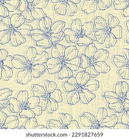 Seamless pattern Sakura with cherry tree blossom. Vintage hand drawn vector illustration in sketch style.