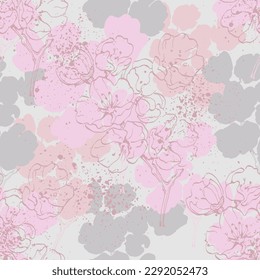 Seamless pattern Sakura with cherry tree blossom. Vintage hand drawn vector illustration in sketch style.