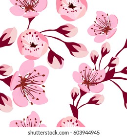 Seamless pattern of sakura falling petals. Vector
