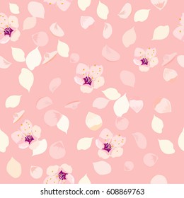 Seamless pattern of sakura falling petals. Vector
