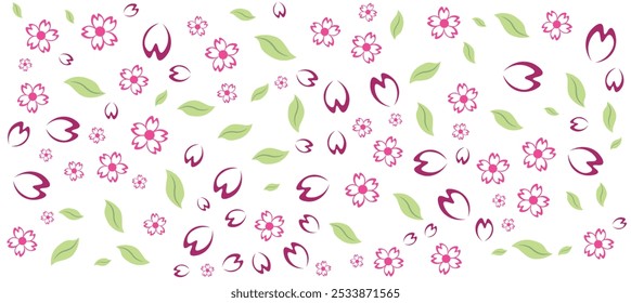 Seamless pattern with sakura flower and leaf on white background vector illustration.