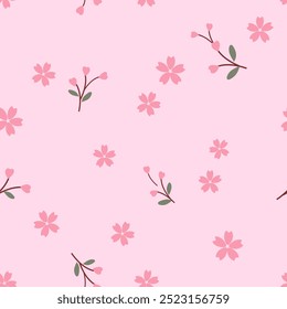 Seamless pattern with Sakura flower on pink background vector.