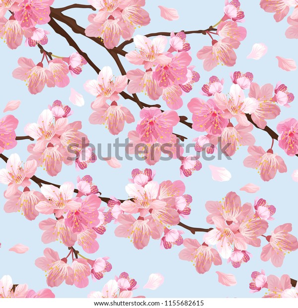 Seamless Pattern Sakura Flowers Background Template Stock Vector ...