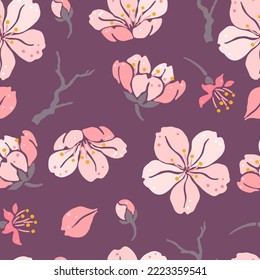 Seamless pattern with sakura flowers. Beautiful decorative plants.