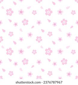 Seamless pattern of Sakura flowers, cherry blossoms, floral background in pink