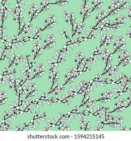Seamless pattern with sakura flowers. Infinite texture for the design of the season. Paper, textiles, packaging. Handmade. Vector illustration.Print for bed linens, fabric, textiles, wallpaper 
