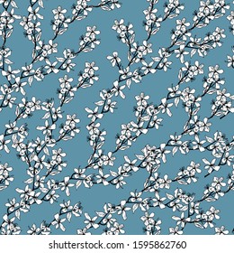 Seamless pattern with sakura flowers. Infinite texture for the design of the season. Paper, textiles, packaging. Handmade. Vector illustration.Print for bed linens, fabric, textiles, wallpaper 