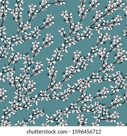 Seamless pattern with sakura flowers. Infinite texture for the design of the season. Paper, textiles, packaging. Handmade. Vector illustration.Print for bed linens, fabric, textiles, wallpaper 