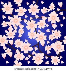 Seamless pattern with sakura flowers. Tender cherry flowers. Good background for spring theme web page, greeting card. Spring ornament for textiles.