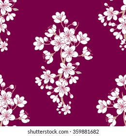 Seamless pattern  with sakura. Hand drawn spring blossom trees. Vector illustration with cherry blossoms.