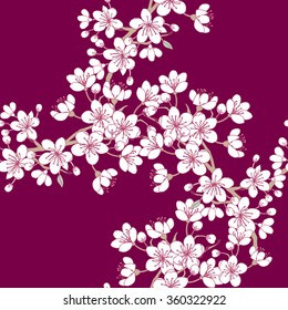 Seamless pattern  with sakura. Hand drawn spring blossom trees. Vector illustration with cherry blossoms.