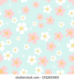 Seamless pattern with Sakura on pastel background vector illustration. Cute floral print.