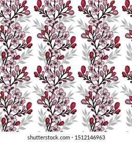 Seamless pattern with sakura. Spring floral texture. Vector illustration with cherry blossoms.
