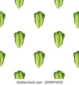 Seamless pattern salad Romano on white background. Minimalism ornament with lettuce. Geometrical plant template for fabric. Design vector illustration.